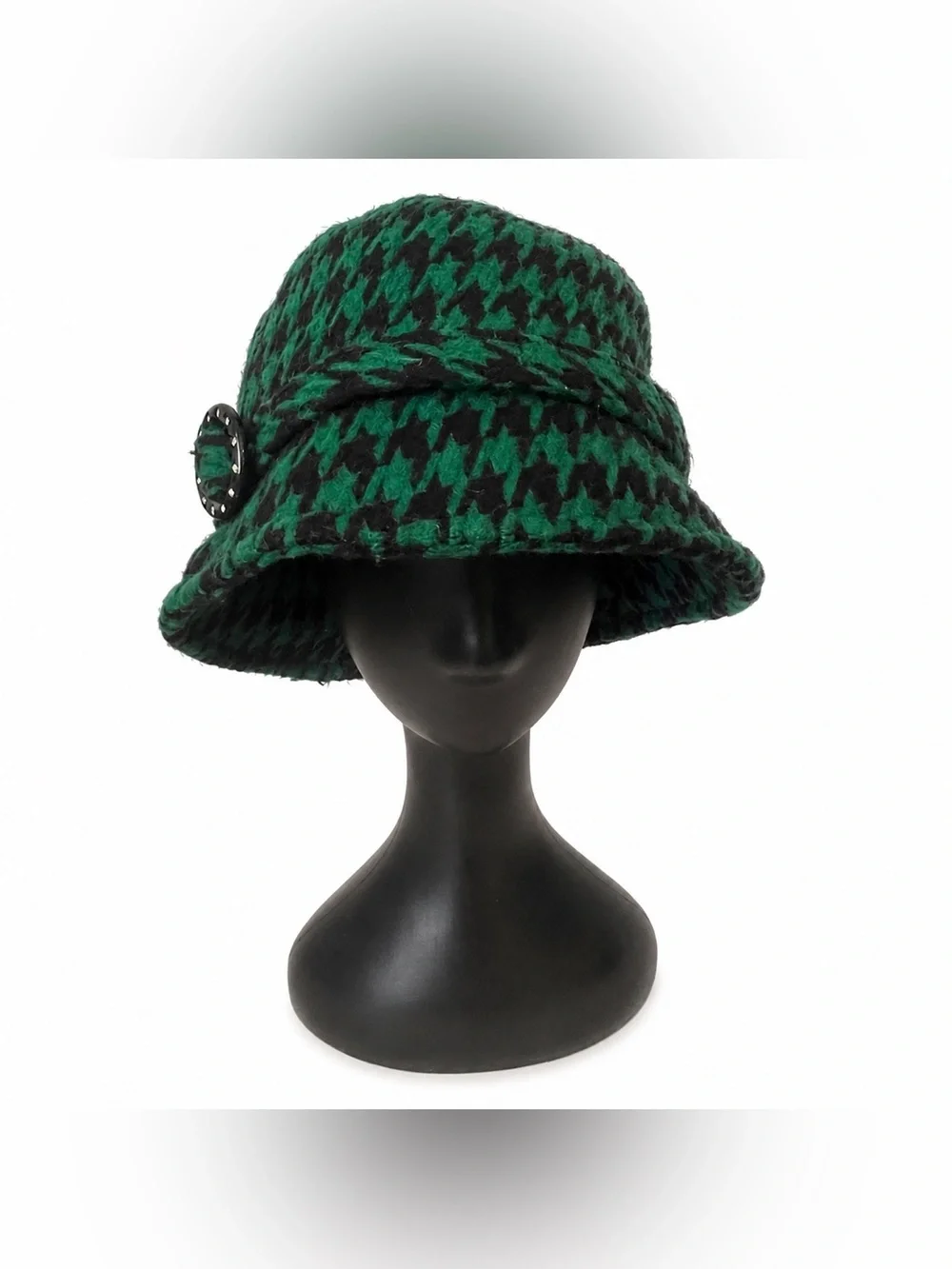 Vintage Green Houndstooth Bucket Hat